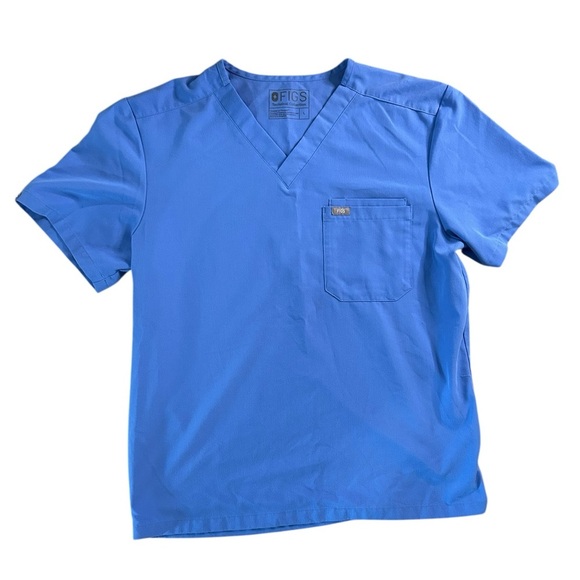 Figs Leon Three Pocket Scrub Top Blue Short Sleeve V-Neck Men’s Size Large - Picture 3 of 11